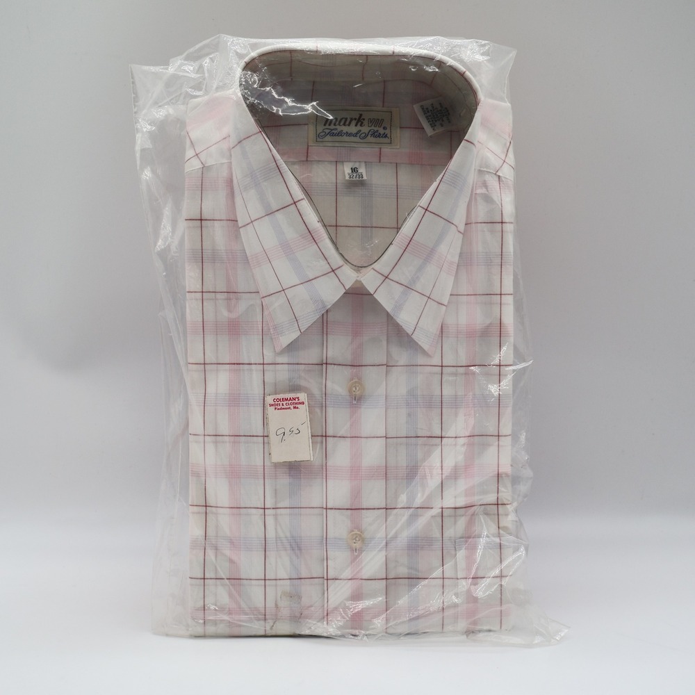 Mark VII Tailored Dress Shirt Mens 16 32/33 Vintage Plaid White Red Blue NOS